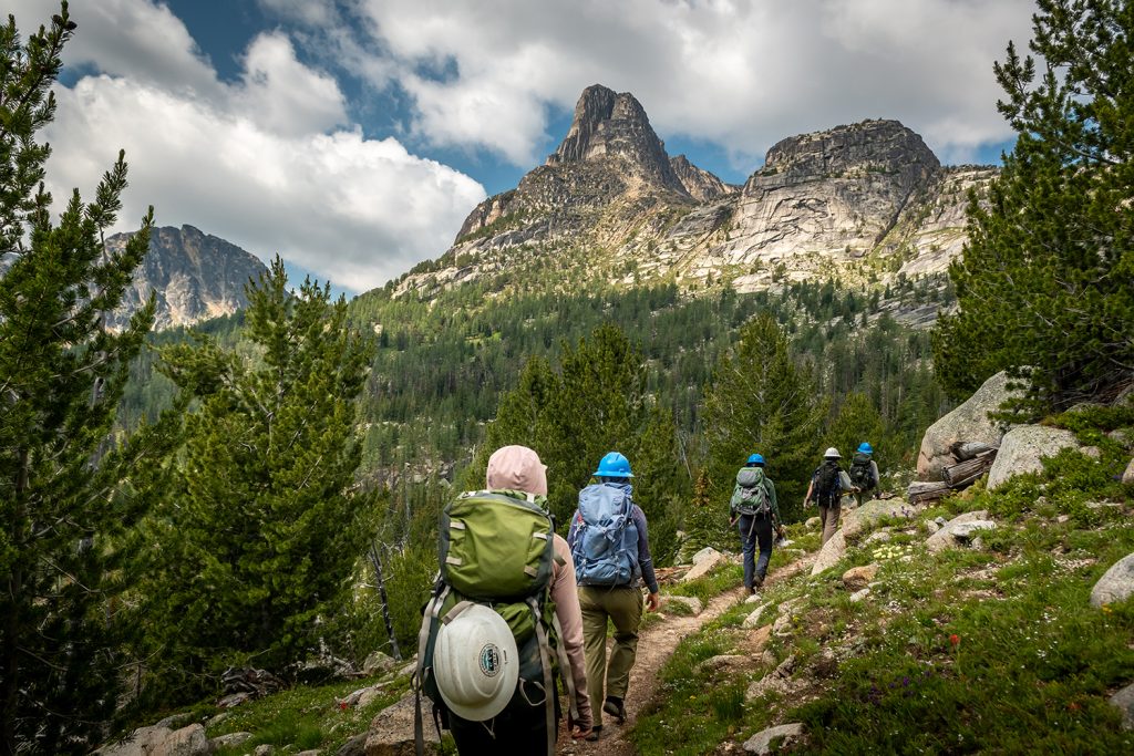 A PNTA trail crew hiking in the Pasayten Wilderness.