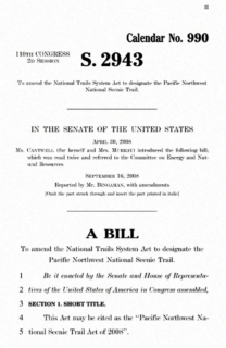 Legislation to amend the National Trails System Act to designate the Pacific Northwest National Scenic Trail